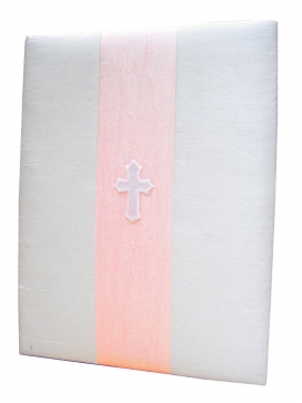 Silk Photo Album with Cross on Pink Ribbon